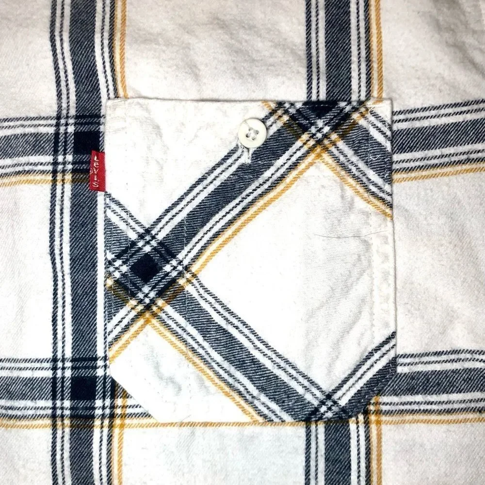 Levi’s Marsh Plaid Flannel Shirt in White/Blue/Gold Men’s XXL